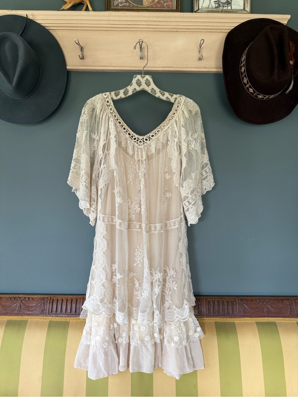 Boho Set of 3 Boho Lace Overlay tunic + slip Dress + lace tank top